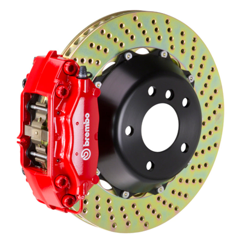 فرامل Brembo 12-14 328i MSport باستثناء xDrive Rr GT BBK 4Pis Cast 345x28 2pc Rotor مثقبة - حمراء