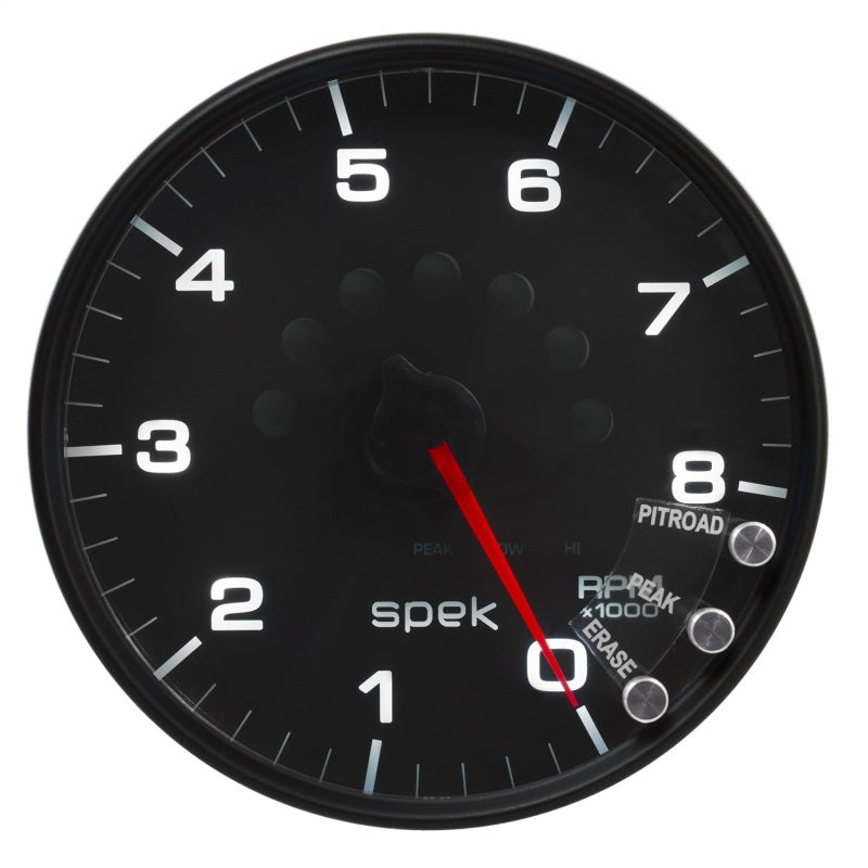 مقياس سرعة الدوران Autometer Spek-Pro مقاس 5 بوصات و8 آلاف دورة في الدقيقة مع ضوء ناقل الحركة وذاكرة الذروة أسود/أسود
