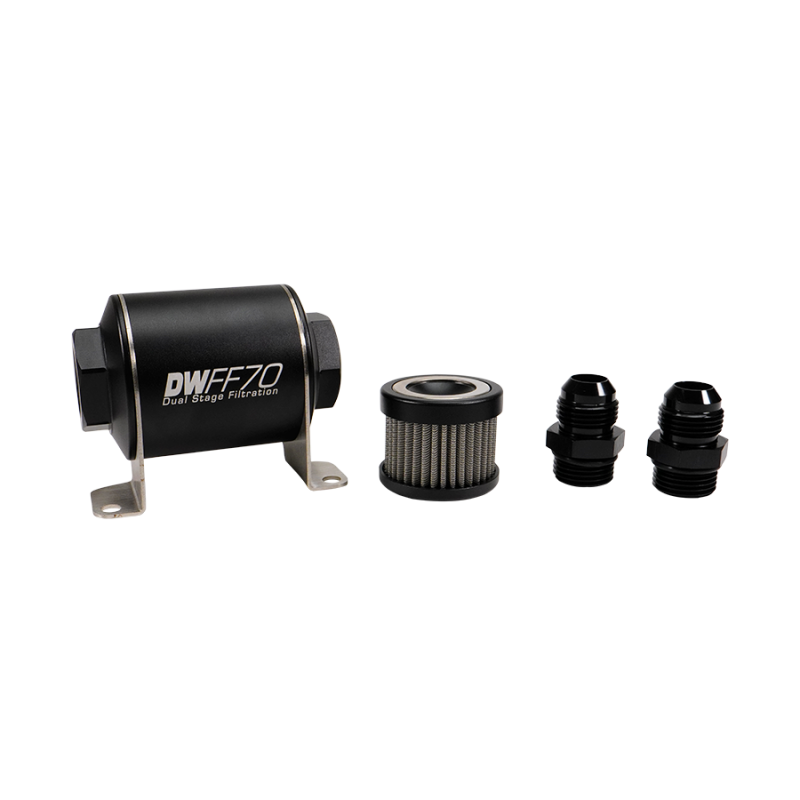 DeatschWerks Stainless Steel 10AN 40 Micron Universal Inline Fuel Filter Housing Kit (70mm)