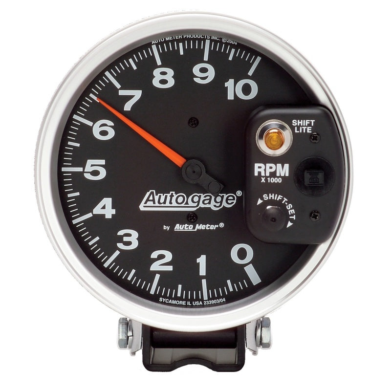 مقياس سرعة الدوران Autometer AutoGage 5 بوصة / 10 آلاف دورة في الدقيقة / مثبت على قاعدة، أسود مع ضوء ناقل الحركة