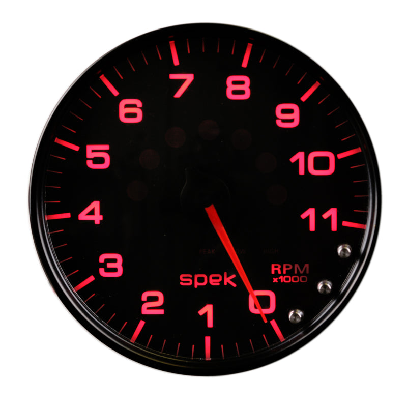 مقياس سرعة الدوران Autometer Spek-Pro، 5 بوصات، 11 ألف دورة في الدقيقة، مع ضوء ناقل الحركة وذاكرة الذروة، أسود/أسود