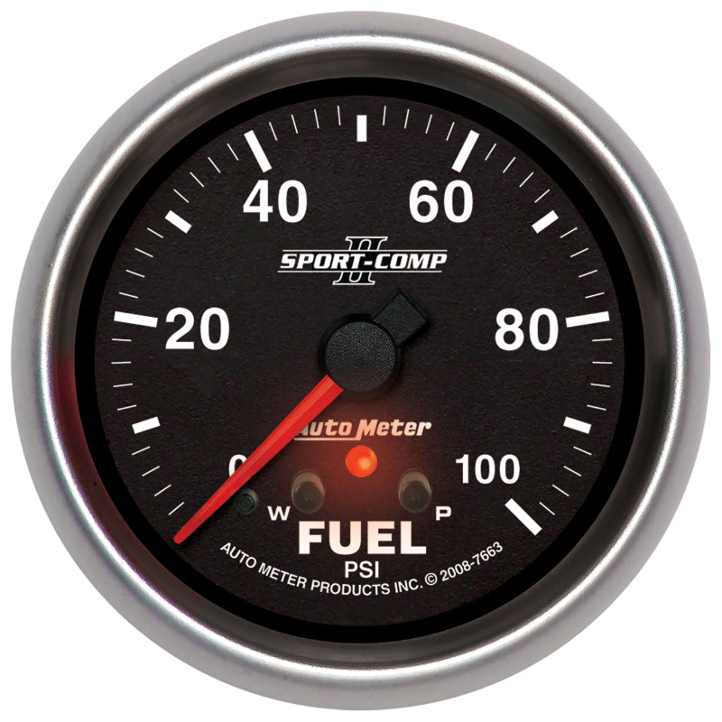مقياس ضغط الوقود الإلكتروني Autometer Sport-Comp II 2-5/8in 0-100 PSI كامل المسح