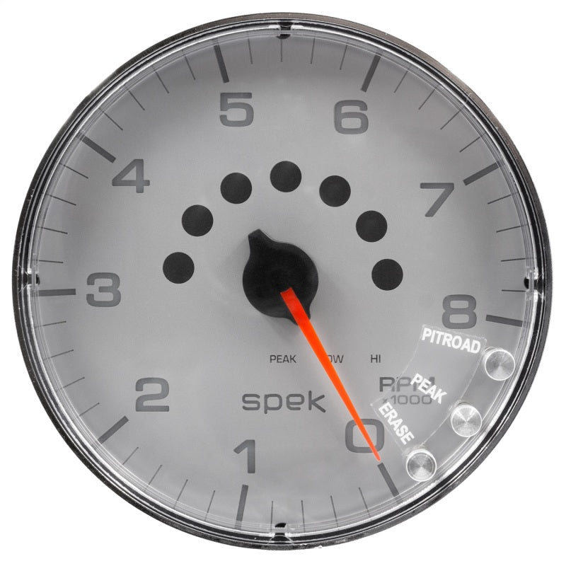 مقياس سرعة الدوران Autometer Spek-Pro مقاس 5 بوصات و8000 دورة في الدقيقة مع ضوء ناقل الحركة وذاكرة الذروة باللون الفضي/الكروم