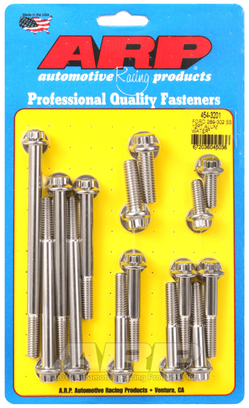 طقم مضخة المياه وغطاء البرغي الأمامي من الألومنيوم ARP Ford 289-302 SS 12pt