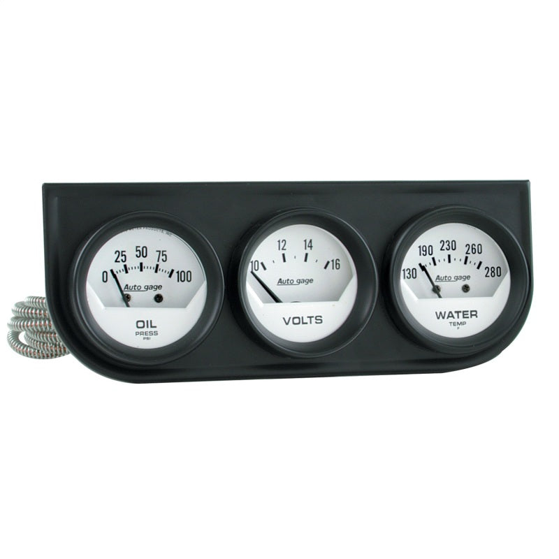 وحدة تحكم تناظرية AutoGage لقياس الزيت/الماء/درجة الحرارة/الفولتية، عدادات 2 بوصة، قرص أبيض - إطار أسود
