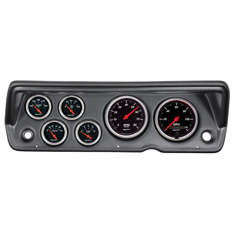 طقم لوحة القيادة Autometer Designer Black 70-76 Duster/Demon/Dart، 6 قطع، عداد سرعة الدوران / ميل في الساعة / الوقود / الزيت / عداد المسافات / الفولت