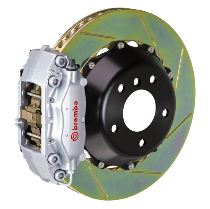 بريمبو 12-16 98ster (باستثناء PCCB) Rr GT BBK 4Pis Cast 345x28 2pc Rotor Sloted Type1-Silver