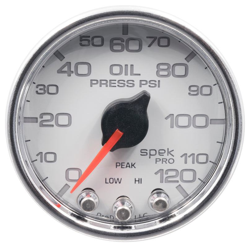 محرك متدرج رقمي من Autometer Spek-Pro مقاس 2-1/16 بوصة، 0-120 رطل/بوصة مربعة، مع مقياس ضغط الزيت Peak &amp; Warn