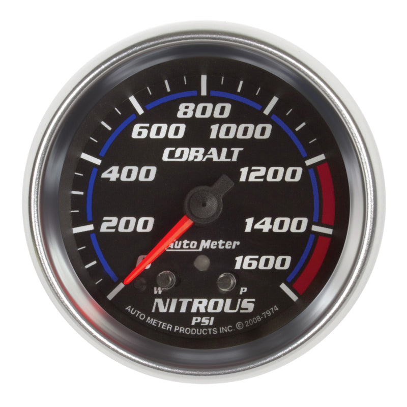 مقياس ضغط النيتروز من AutoMeter، محرك متدرج 2-5/8 بوصة، 1600 رطل/بوصة مربعة، مزود بكوبالت Peak &amp; Warn