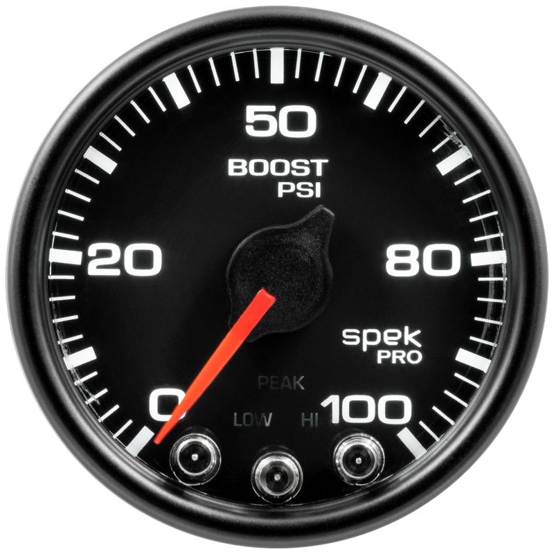 محرك متدرج Autometer Spek-Pro Gauge Boost 2 1/16 بوصة 100 رطل لكل بوصة مربعة مع ذروة وتحذير أسود/أسود