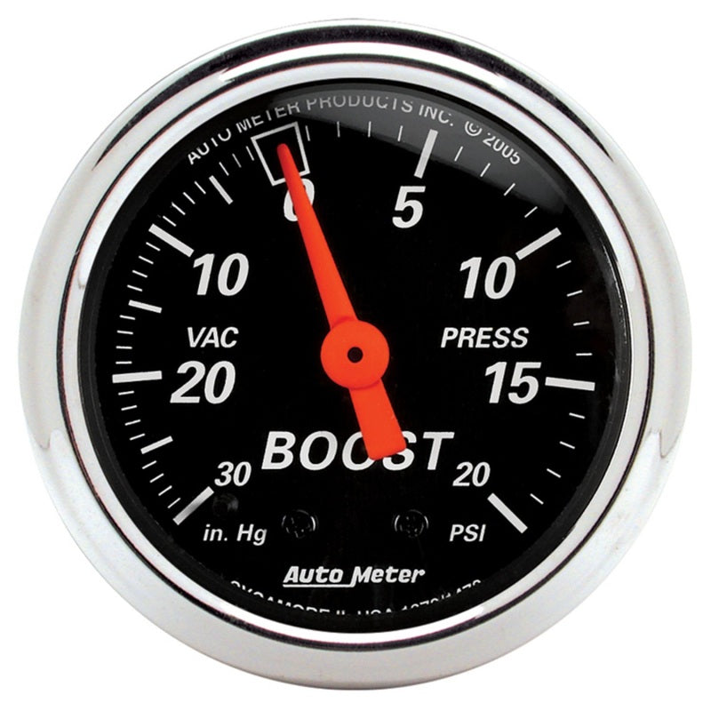 مقياس ضغط هواء ميكانيكي 2-1/16 بوصة من Autometer Designer، 30 بوصة Hg-Vac / 20 PSI، مقياس ضغط هواء/ضغط تعزيز