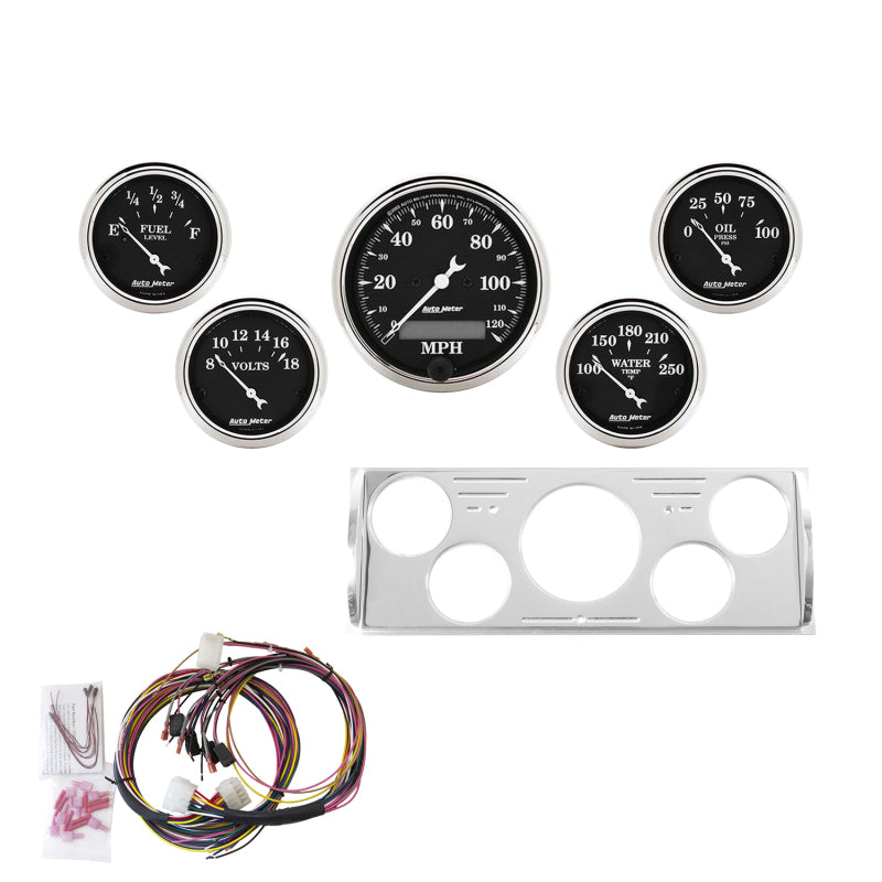 طقم لوحة القيادة Autometer 40-46 Chevrolet Truck 5 عدادات (ميل في الساعة/وقود/زيت/وزن/وزن/معدل استهلاك الوقود/معدل استهلاك الوقود) - لون أسود Old Tyme