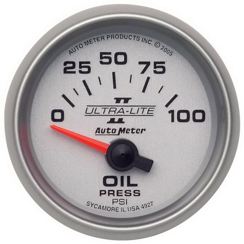 مقياس ضغط الزيت الكهربائي Autometer Ultra-Lite II مقاس 52 مم، 0-100 رطل/بوصة مربعة