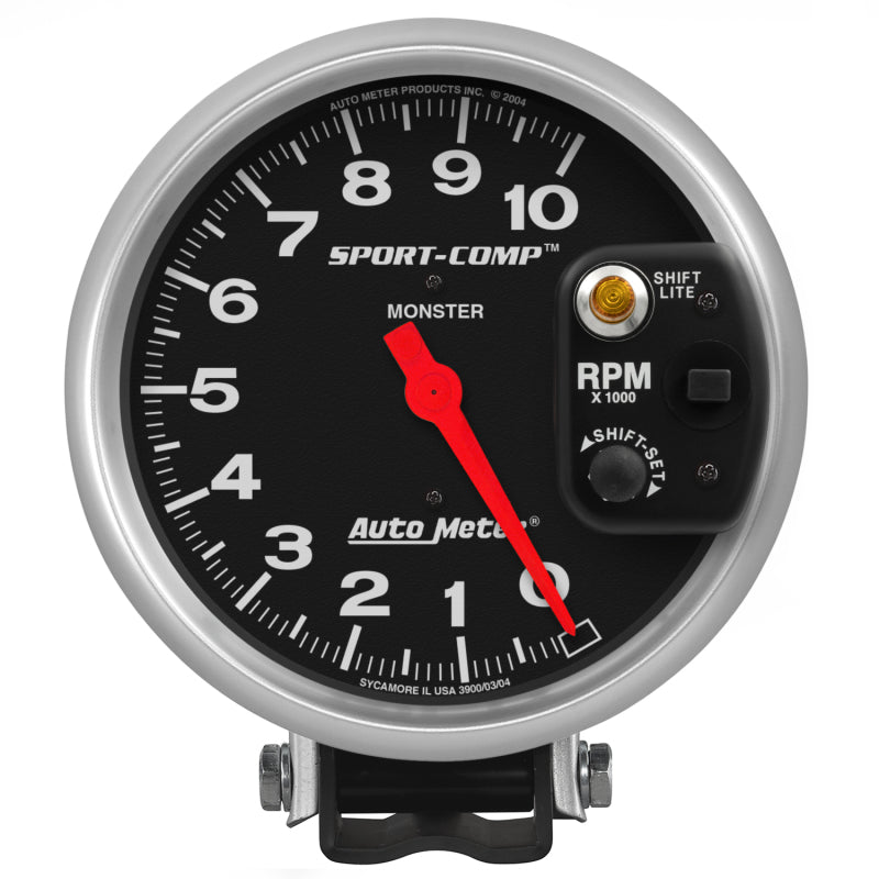 عداد سرعة الدوران Autometer Sport-Comp مقاس 5 بوصات و10,000 دورة في الدقيقة مثبت على قاعدة (Shift-Lite على درع التحكم)