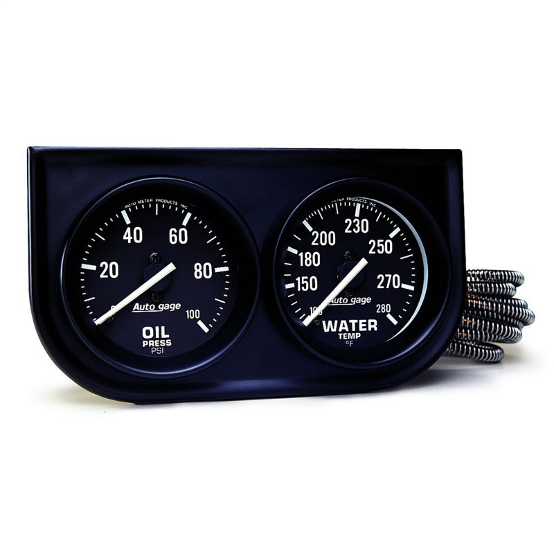 وحدة تحكم Autometer AutoGage ثنائية القياس 52.4 مم ميكانيكية 0-100 رطل لكل بوصة مربعة / درجة حرارة الماء 130-280 درجة - أسود