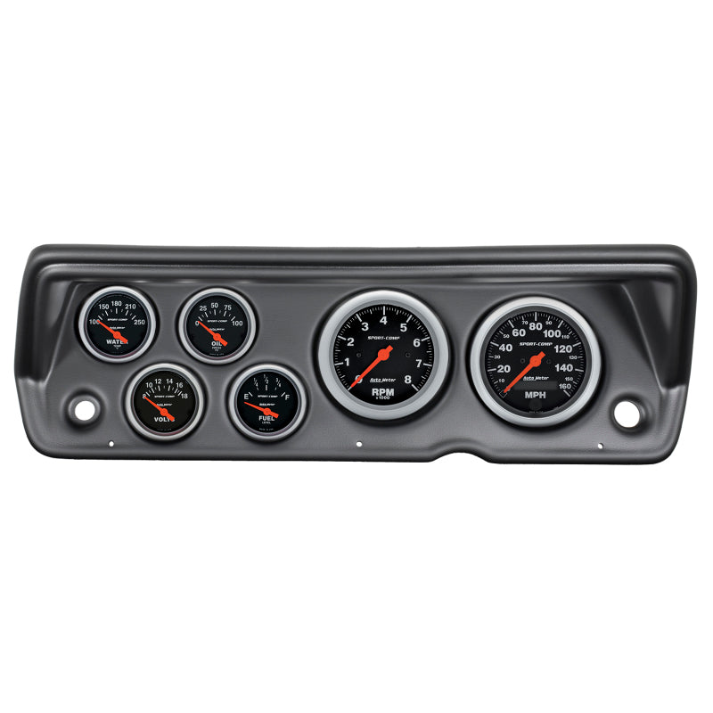 طقم لوحة القيادة Autometer Sport-Comp 70-76 Duster/ Demon/ Dart، 6 قطع، عداد سرعة الدوران/ الأميال في الساعة/ الوقود/ الزيت/ عداد المسافات/ الفولت