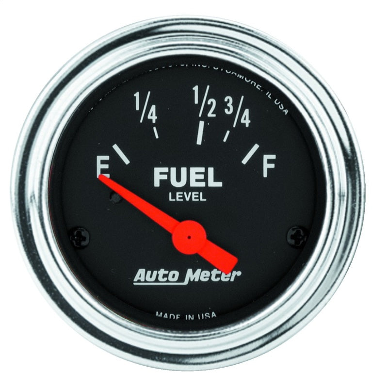 مقياس مستوى الوقود من AutoMeter مقاس 2-1/16 بوصة، من 16 أوم (e) إلى 158 أوم (f)، مصنوع من الكروم الكهربائي التقليدي